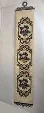 Vintage Needlepoint Floral Bell Pull Tapestry with Brass Hardware — listing 6