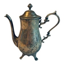 Vintage Silver Plate Footed Coffee Pot with Ornate Scroll Handle — listing 6