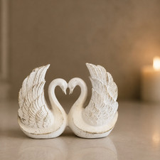 Pair of Mid-Century Ceramic Swan Figurines with Gold Accents, Peach Glaze — listing 3