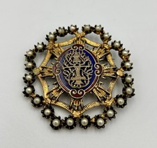 Antique Enamel Heraldic Shield Lapel Pin with Stars and Stripes