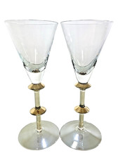 Pier 1 Imports Iridescent Amber Wine Glasses with Gold Disc Stems, Set of 4