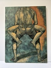 Original Expressionist Figural Nude Painting, Signed F. Leonard, Framed and Matted Under Glass — listing 4