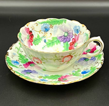 Hammersley & Co. Cobalt Blue & Gold Chintz Bone China Footed Teacup and Saucer — listing 6