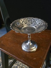 Farber Bros Krome Kraft Art Deco Nude Figural Chrome Compote with Pierced Grapevine Bowl