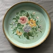 Vintage Hand-Painted Tole Serving Tray, Black with Rosemaling-Style Floral Decoration