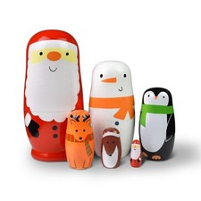 Russian Matryoshka Nesting Dolls, 5-Piece Set, Red with Pink Roses — listing 3