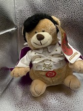 Elvis-Style Animated Plush Bear with Red Guitar in White Jumpsuit