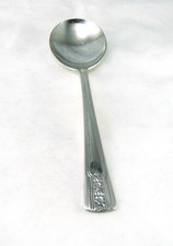 Rogers Silver Plated Soup Spoon, Ornate Beaded & Foliate Handle, Monogrammed 'W', 9 inch