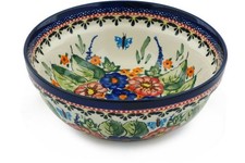 Polish Pottery UNIKAT Hand-Painted Stoneware Bowl, Blue Floral Pattern — listing 3