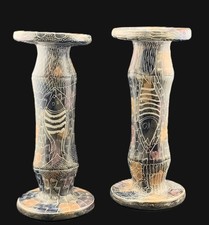 Pair of Hand-Carved Kisii Soapstone Twisted Candlesticks with Incised Spiral Line Decoration — listing 3