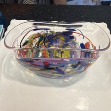 Hand-Blown Art Glass Pitcher with Swirled White, Red & Blue Ribbon Design — listing 5