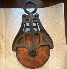 Antique Wooden Ship Block & Tackle Pulley with Iron Strapping and Sheave No - unmarked