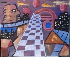Large Abstract Expressionist Cityscape Oil Painting on Canvas — listing 3