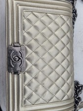 Black Quilted Lambskin Leather Handbag with CC-Style Stitched Logo — listing 4