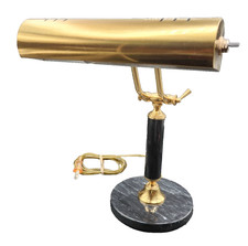 Vintage Brass and Wood Piano/Bankers Desk Lamp with Adjustable Shade — listing 6