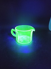 Vintage Uranium Vaseline Glass Small Creamer Pitcher with Clear Applied Handle — listing 5