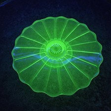 Green Uranium Glass 9-Inch Plate with Ribbed Rim and Starburst Center — listing 3