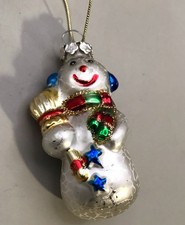 Blown Glass Snowman in Harlequin Stocking Christmas Ornament — listing 6