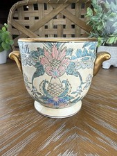 White Ceramic Lion Head Cachepot / Jardinière with Lion Mask Handles, Made in Portugal — listing 5