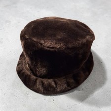 Vintage Real Fur Pillbox / Beret-Style Hat, Two-Tone Black & Grey Patchwork Panels with Satin Lining — listing 5