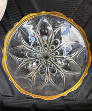 Vintage Pressed Glass Bowl with Gold Gilt Scalloped Rim and Starburst Base — listing 2
