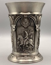 Vintage German Pewter Footed Goblet with Relief Tavern Scene — listing 6
