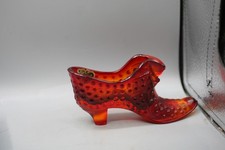 Amberina Pressed Glass Figural Victorian Shoe / Slipper with Floral Daisy Button Pattern Fenton, listing 6