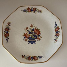 Hand-Painted Chinoiserie Octagonal Decorative Plate with Seated Figure, Green Sponged Rim, listing 5