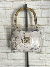 Vintage Clear PVC Tote Bag with Bamboo Handles and Gold Fabric Insert Pouch