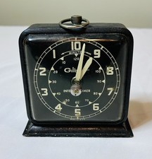 Vintage Gilbert Interval Timer Alarm Clock, Black Square Metal Case — listing 2