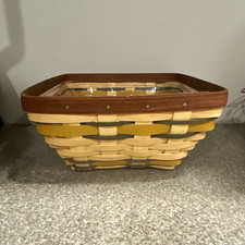 Longaberger Handwoven Small Square Basket with Green Accent Weave — listing 5