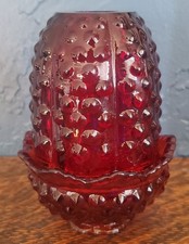 Green Hobnail Glass Two-Piece Fairy Lamp (Domed Shade + Ruffled Base)