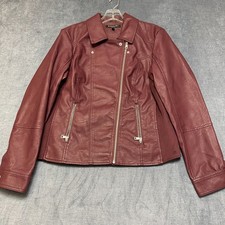 Baccini Women's Burgundy Faux Leather Moto Jacket with Gold Zippers — listing 4