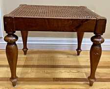 French Louis XV Style Painted & Parcel-Gilt Caned Vanity Bench with Silk Cushion