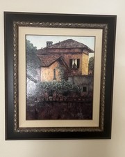 Framed Italian Landscape Print with Cypress and Umbrella Pines, Distressed/Crackle Finish — listing 3