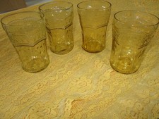 Amber Depression Glass Luncheon Plates, Floral/Scroll Pattern, Set of Multiple