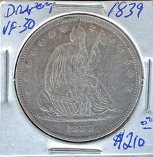 1839 Seated Liberty Dime, No Drapery Variety, Circulated