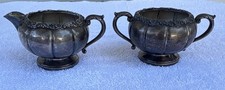 Antique Victorian Silverplate Creamer and Sugar Bowl Set with Engraved Floral Motif