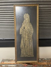 Framed Medieval Monumental Brass Rubbing of a Praying Noblewoman on Black Paper with Gold Wax — listing 4