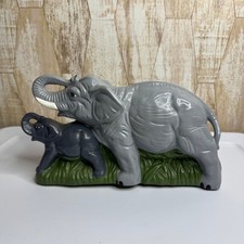 Vintage Ceramic Mother Elephant and Baby Figurine on Grass Base — listing 6