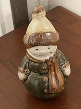 Ceramic Christmas Snowman Figurine Holding Small Santa/Snowbaby, Top Hat & Striped Scarf Yes - painted/impressed mark — listing 6