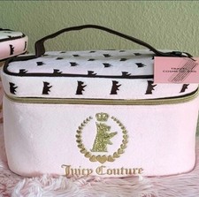 Juicy Couture Pink Heart Plush Velour Train Case Cosmetic Bag
