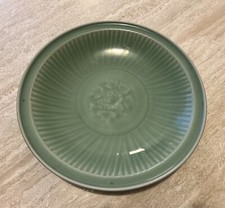 Celadon Glazed Porcelain Molded Peony Dish, Lobed Form — listing 3
