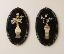 Vintage Chinese Black Lacquer Wall Panel with Carved Mother-of-Pearl Soapstone Figures — listing 5