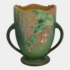 Roseville Pottery Fuchsia Pattern Two-Handled Vase in Green — listing 2