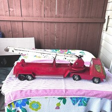 Vintage Nylint Pressed-Steel Aerial Ladder Fire Truck with Trailer
