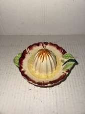 Ceramic Citrus Juicer/Reamer with Blue Stripe and Folk Floral Motif, listing 3