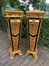 Pair of Louis XVI Style Cream Painted and Parcel-Gilt Wood Display Pedestals with Ribbon and Laurel Swag Carving — listing 3