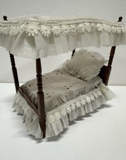 Dollhouse Miniature French Louis XVI Style Canopy Bed, Hand-Painted Pale Blue with Gilt Accents, 1:12 Scale — listing 5