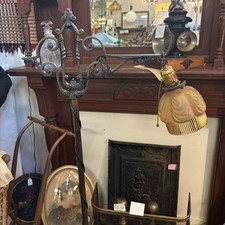 Antique Art Deco Bridge Arm Floor Lamp with Victorian Silk Beaded Fringe Shade — listing 2